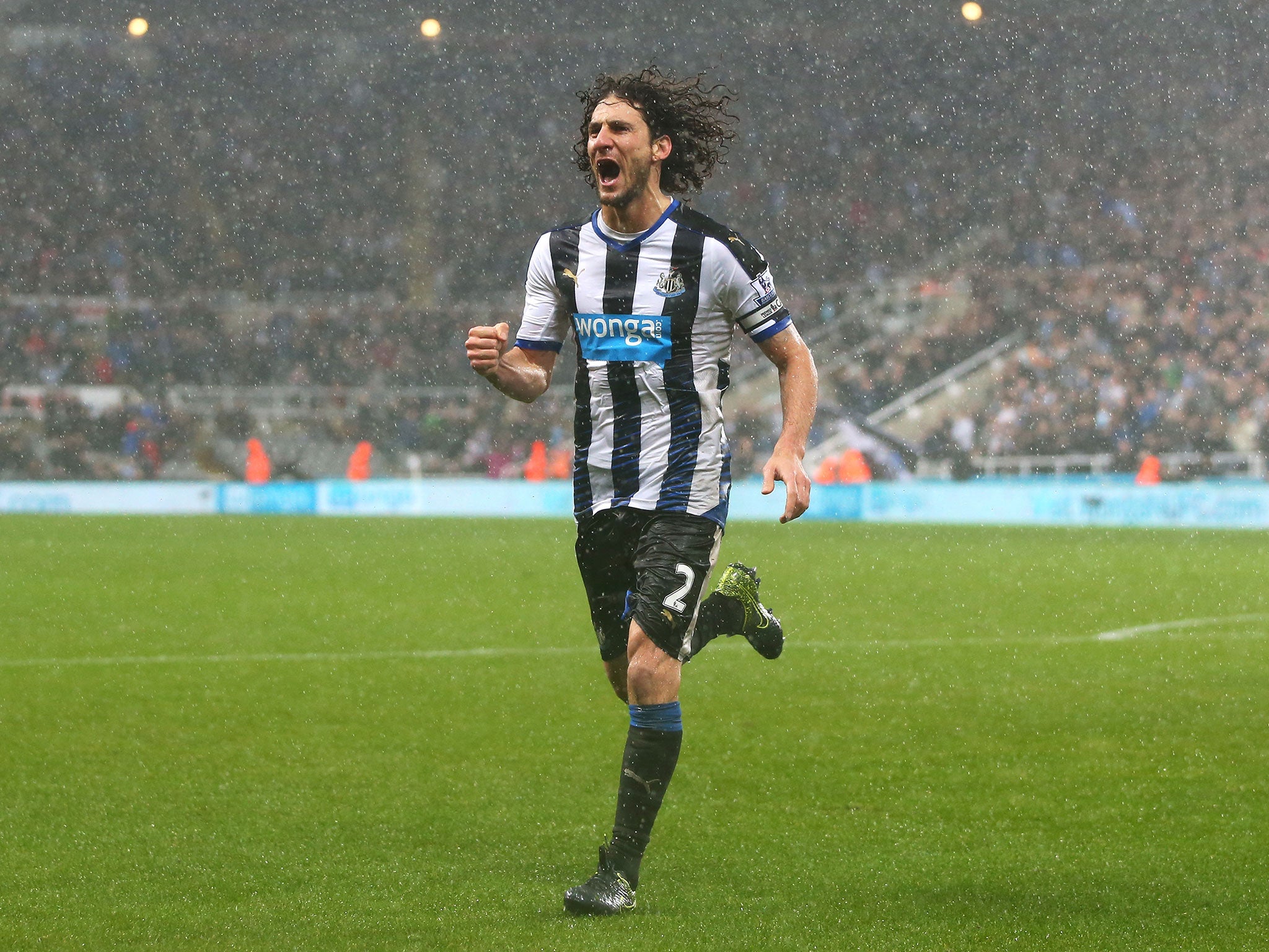 Fabricio Coloccini celebrates scoring for Newcastle against Aston Villa