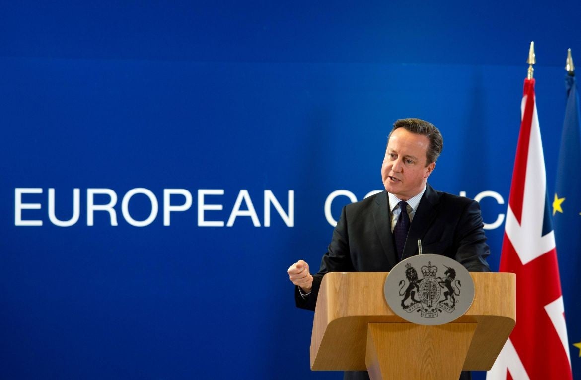 British prime minister David Cameron speaks during a press conference, as part of an extraordinary council at the European Union (EU)headquarters in Brussels on 18 December 2015