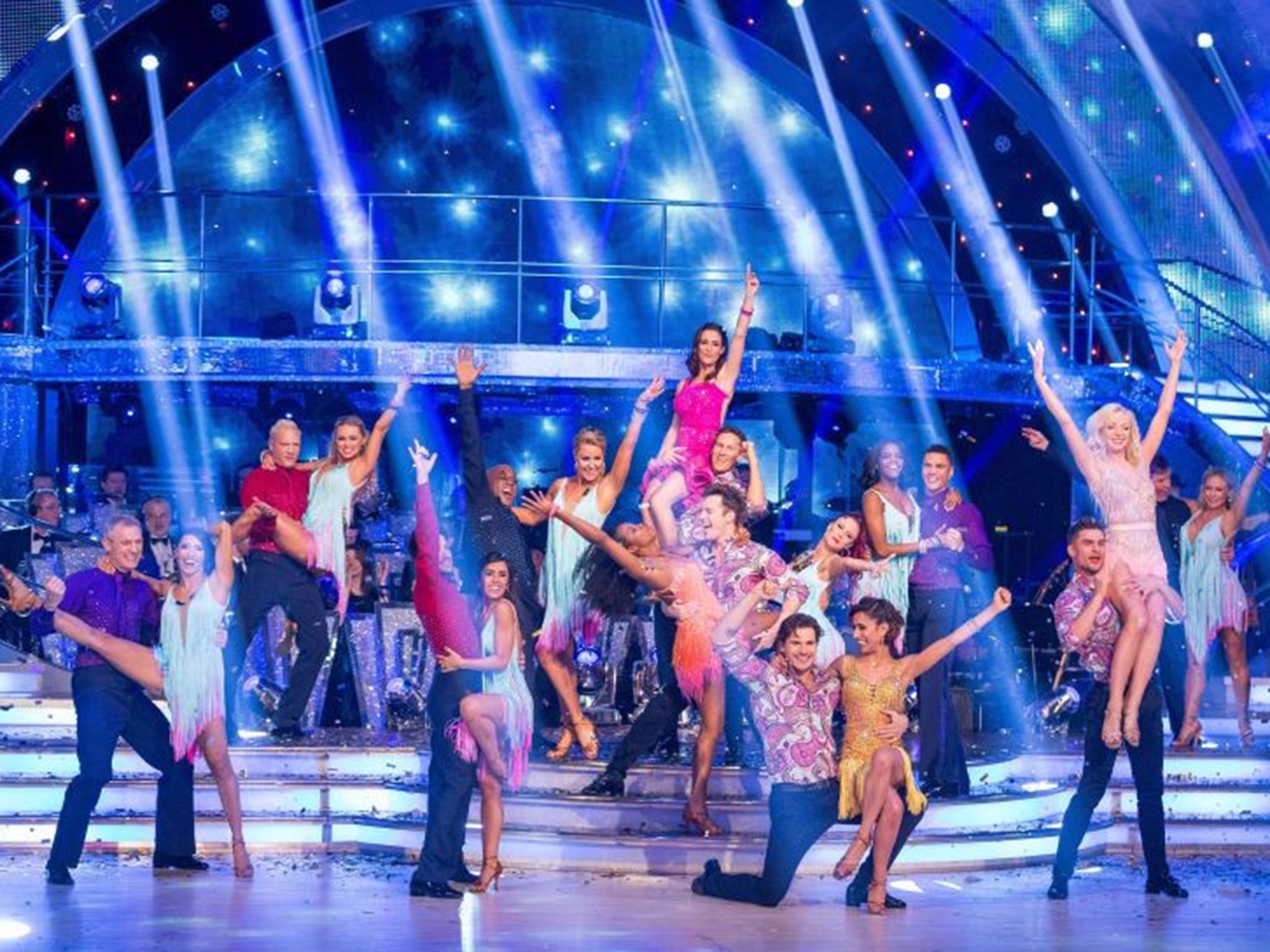 Contestants and professional dancers during an edition of Strictly Come Dancing.