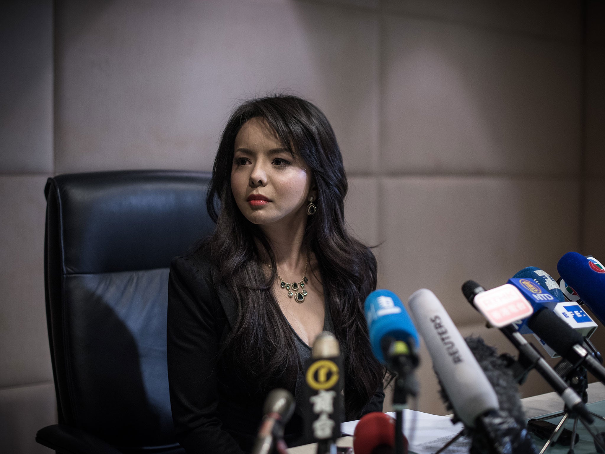 Chineseborn actress and Miss Canada winner Anastasia Lin speaks to the media in Hong Kong after authorities blocked her from travelling to mainland China