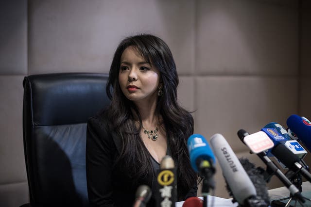 Chineseborn actress and Miss Canada winner Anastasia Lin speaks to the media in Hong Kong after authorities blocked her from travelling to mainland China