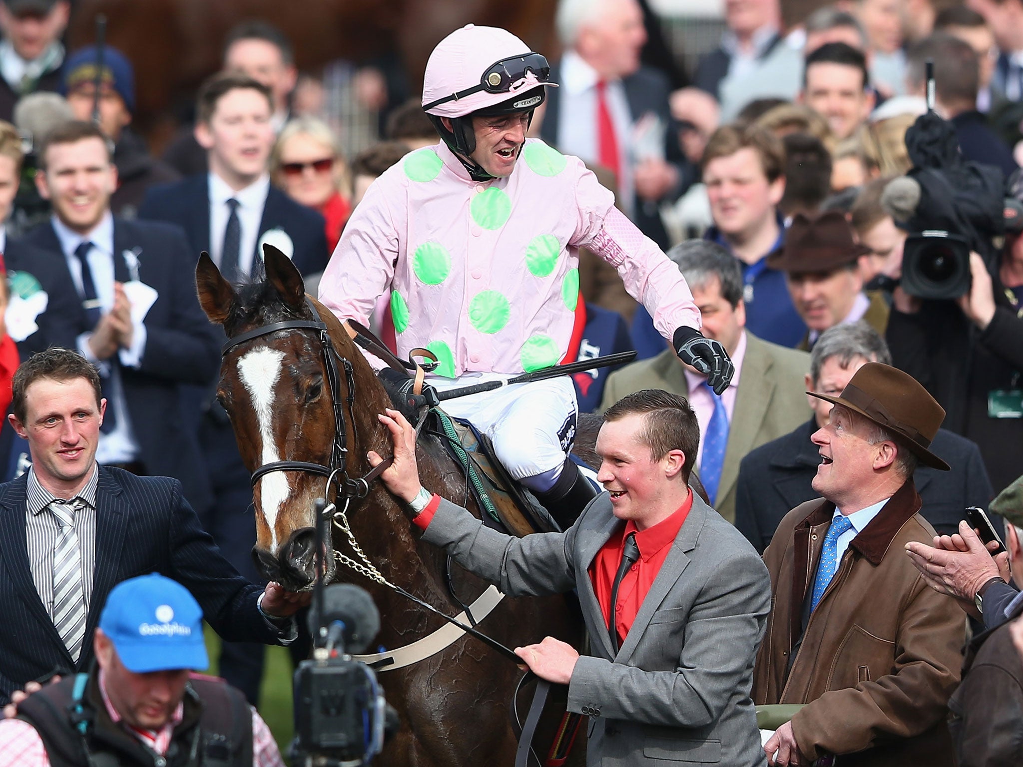 Ruby Walsh and Willie Mullins celebrate after Vautour’s win at Cheltenham