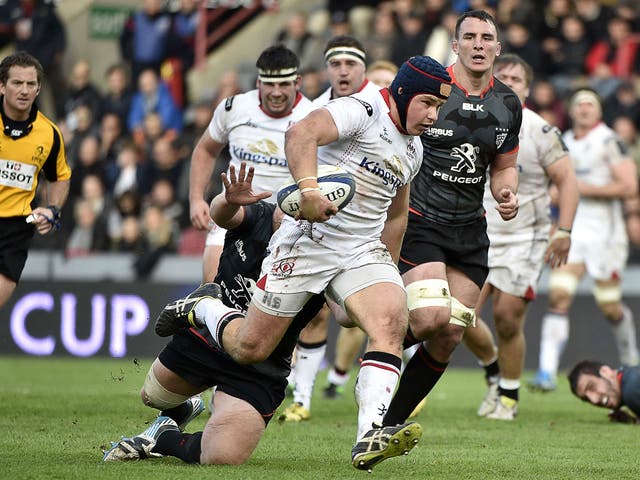 Ulster centre Luke Marshall runs to score a try during the 25-23 European Champions Cup win over Toulouse