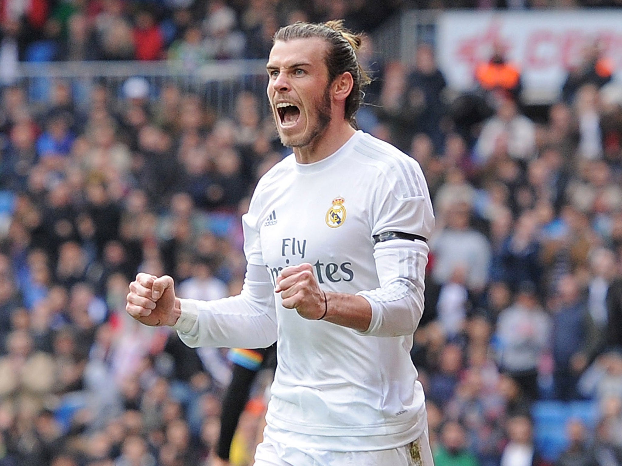 Gareth Bale celebrates one of his four goals for Real Madrid