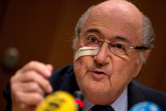 Sepp Blatter gives a press conference after being banned from football for eight years by Fifa