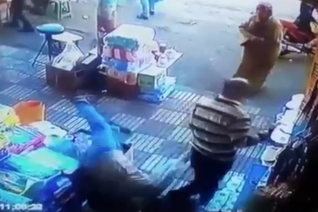 The punch was so powerful that the victim was sent head-over-heels, leaving him stricken on the floor