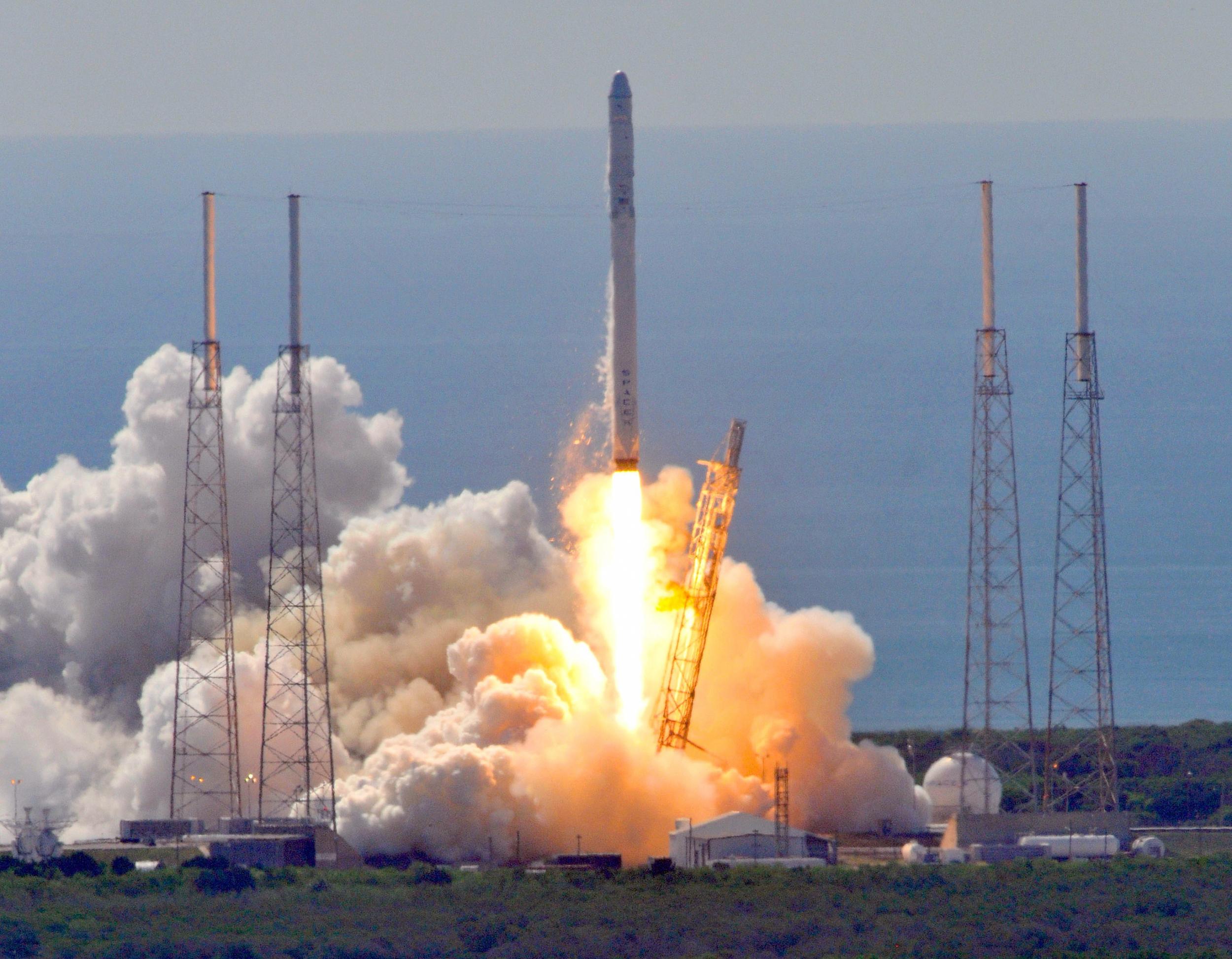 The SpaceX Falcon 9 rocket takes off, shortly before it blew up in June 2015