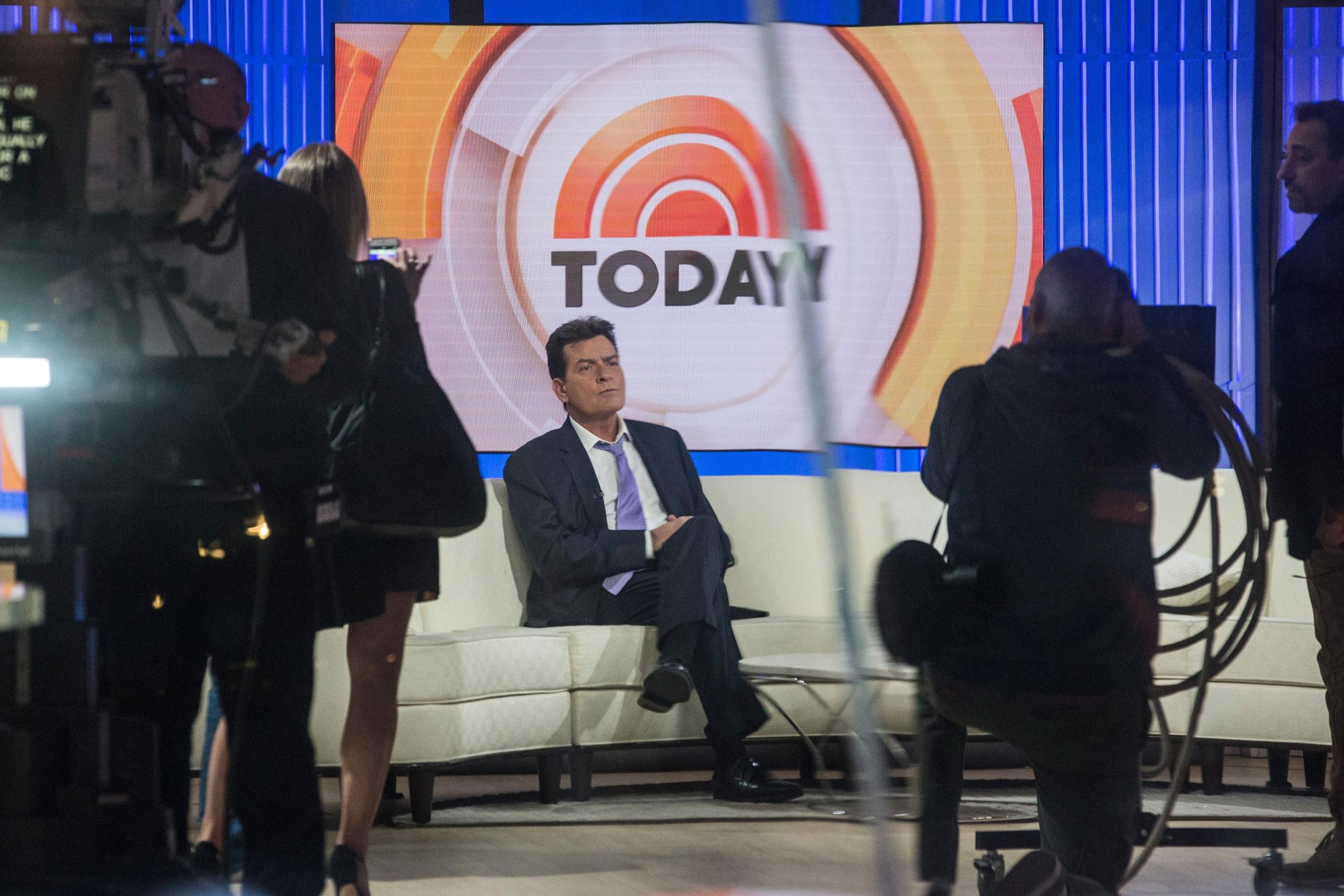 Charlie Sheen waits on the set of the Today Show before formally announcing that he is H.I.V. positive