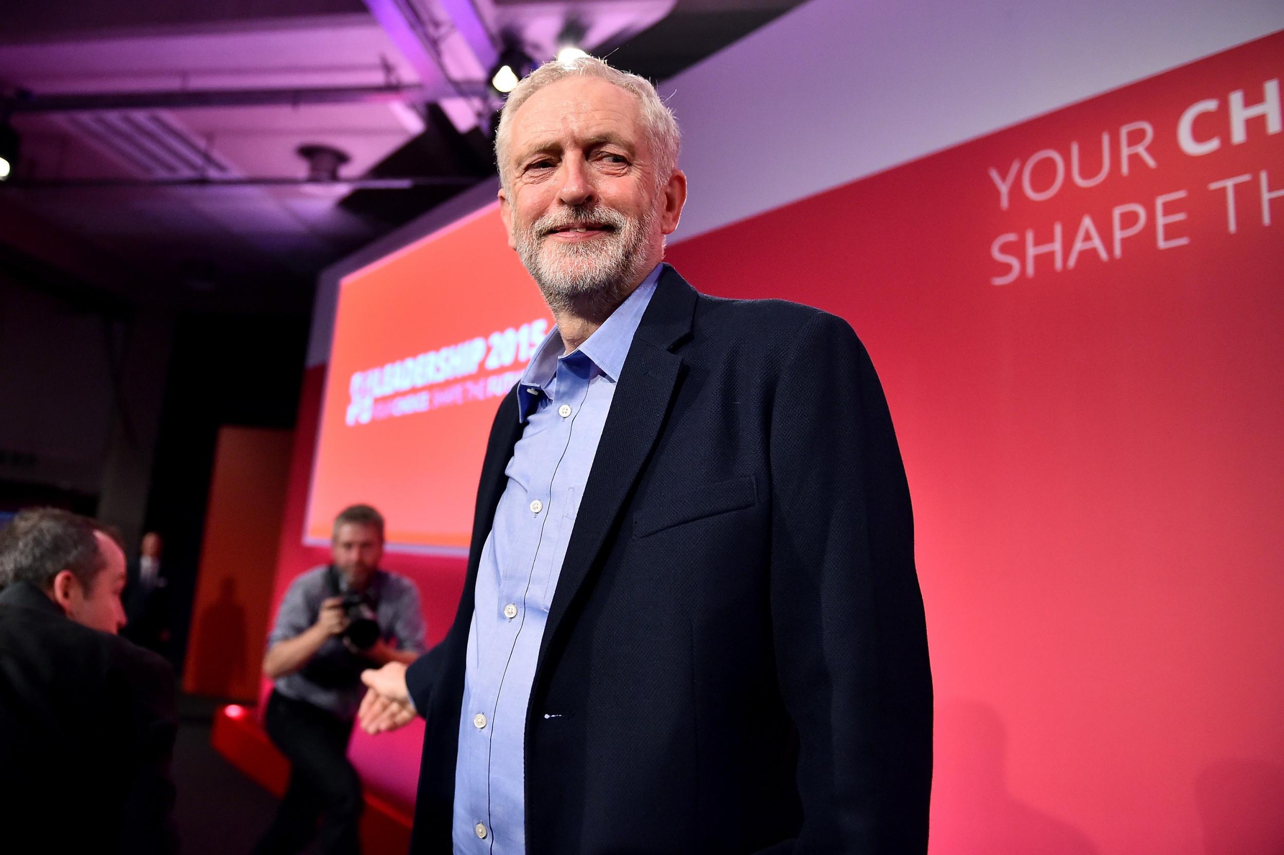 Jeremy Corbyn is announced as the new leader of the Labour Party at the Queen Elizabeth II conference centre on September 12, 2015