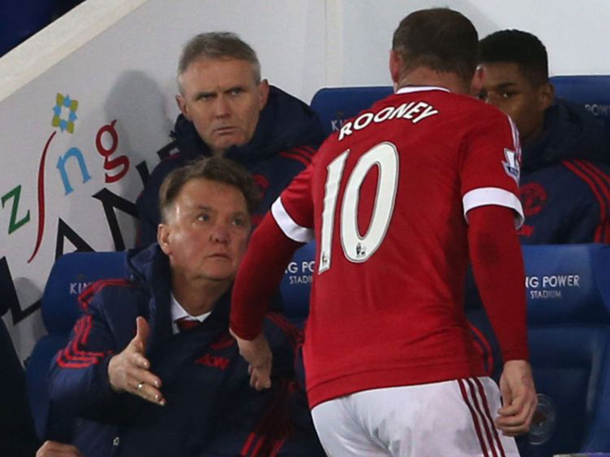 Louis van Gaal shakes Wayne Rooney’s hand