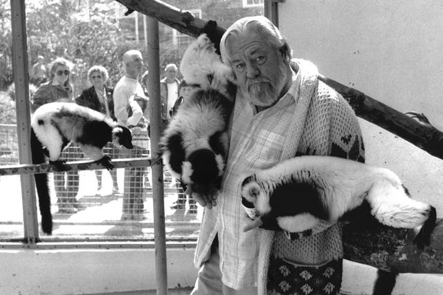 Gerald Durrell at his Wildlife Preservation Trust on Jersey in 1984