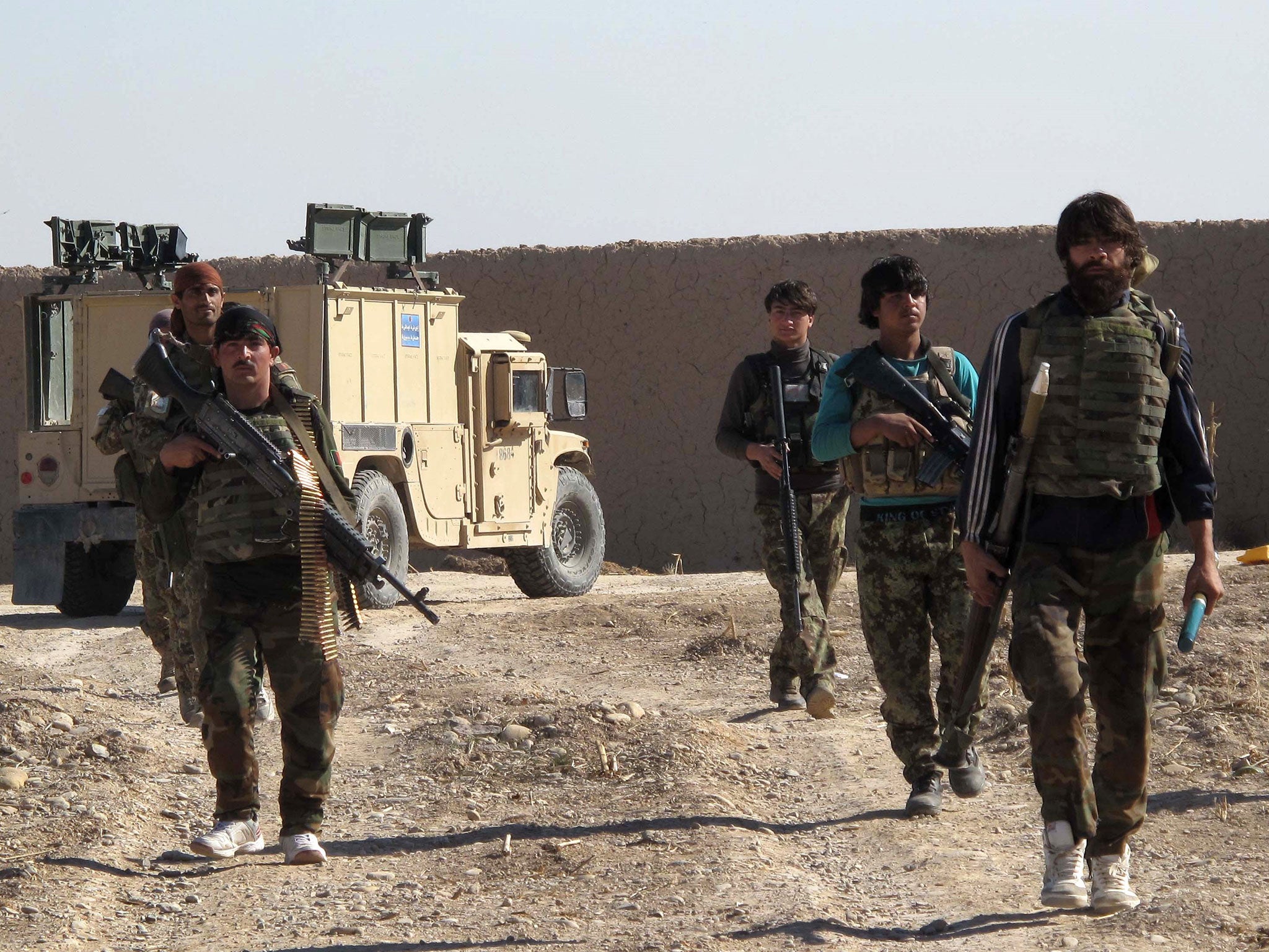 Afghan National Army (ANA) soldiers in Helmand on December 21, 2015.
