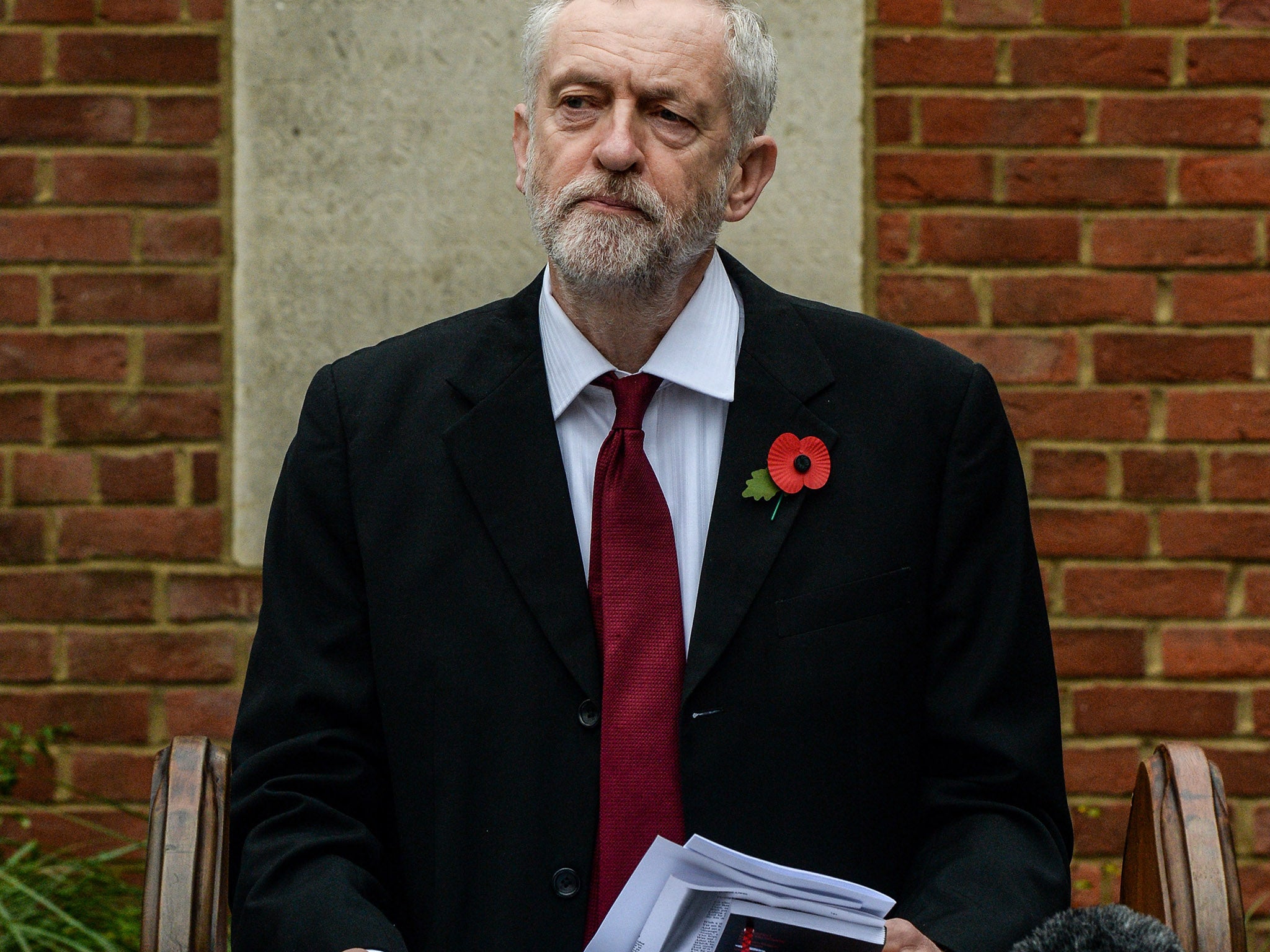 Jeremy Corbyn speaks and reads a Wilfred Owen poem at Royal Northern Gardens in Islington
