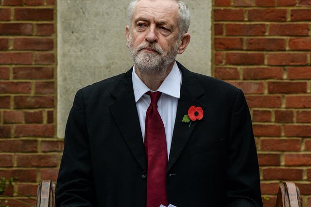 Jeremy Corbyn speaks and reads a Wilfred Owen poem at Royal Northern Gardens in Islington