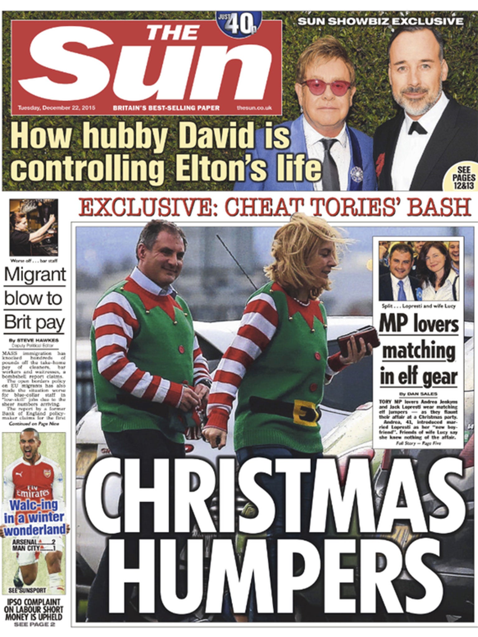 The Sun's front page correction appeared in the bottom left corner on 22 December.