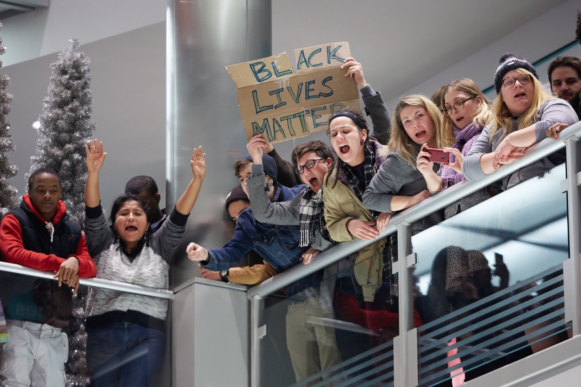 Black Lives Matter activists demonstrate at the Mall of America on December 20, 2014.