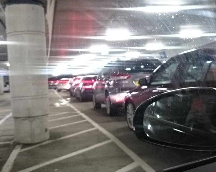 Traffic queue in the carpark at Bluewater Shopping Centre