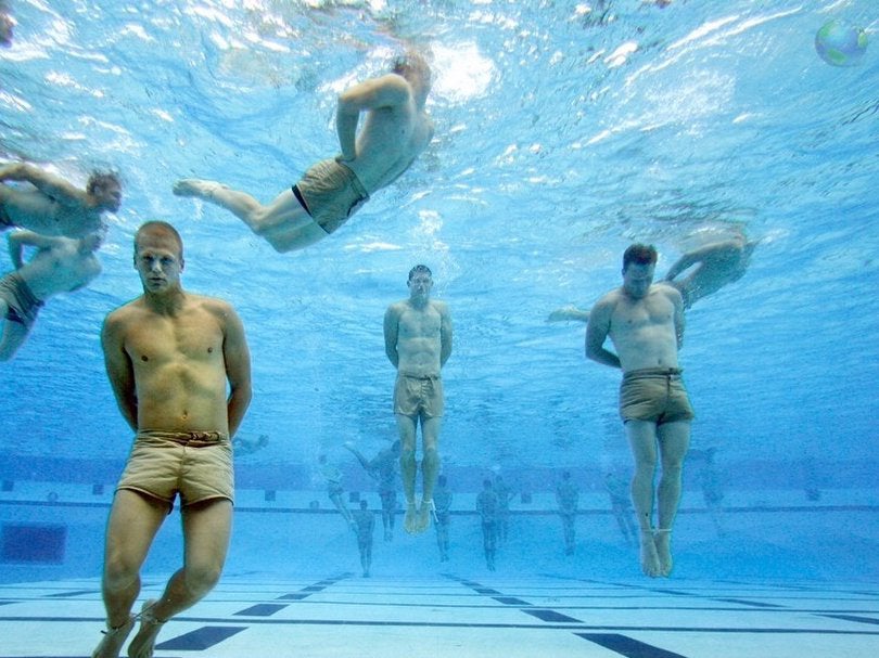 Navy SEALs during drown-proofing training