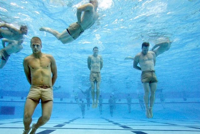 Navy SEALs during drown-proofing training