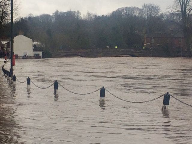 The River Eden flooding Appleby, as flooding is hitting parts of Cumbria again while the county is lashed by more heavy rain