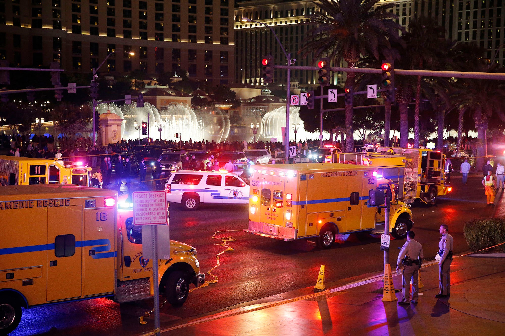 Police and emergency crews respond to Las Vegas Boulevard on Sunday.