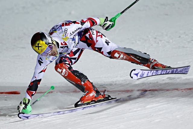 Marcel Hirscher in action during his World Cup slalom race