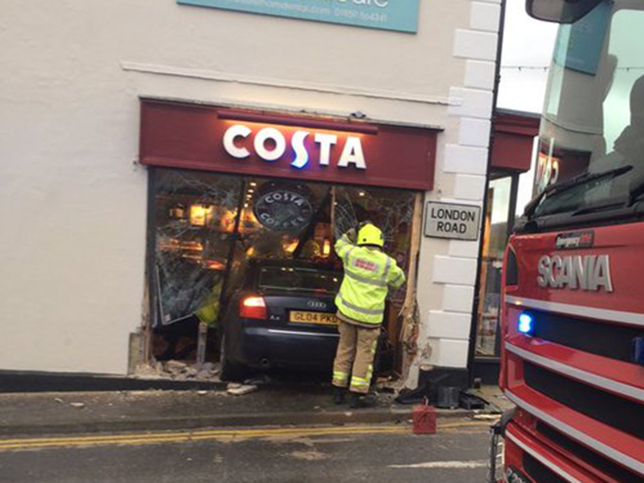 The scene of the crash at Costa Coffee in Westerham