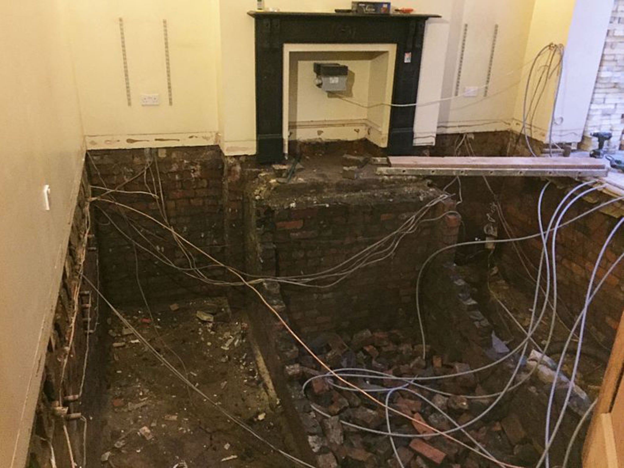 The interior of the house belonging to Cumbrian residents Campbell and Julie Hannah, ruined in the floods