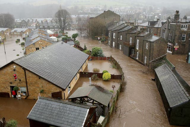 In Mytholmroyd, West Yorkshire, the River Calder burst its banks