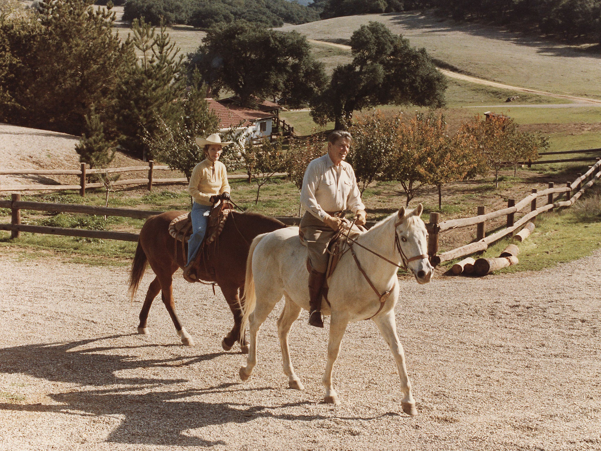 Ronald and Nancy Reagan horseback riding at Racho Del Cielo