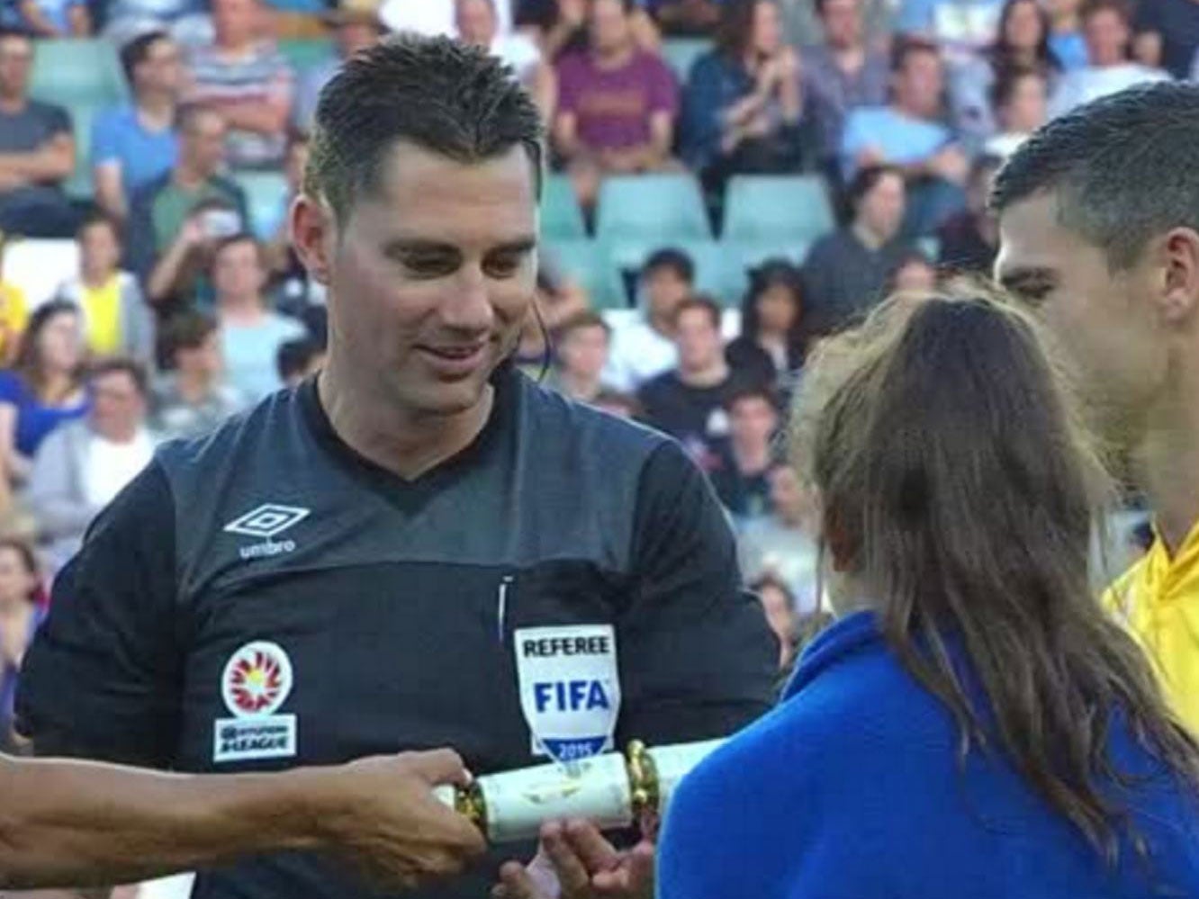 A-League referee Benjamin Williams oversees the cracker pull