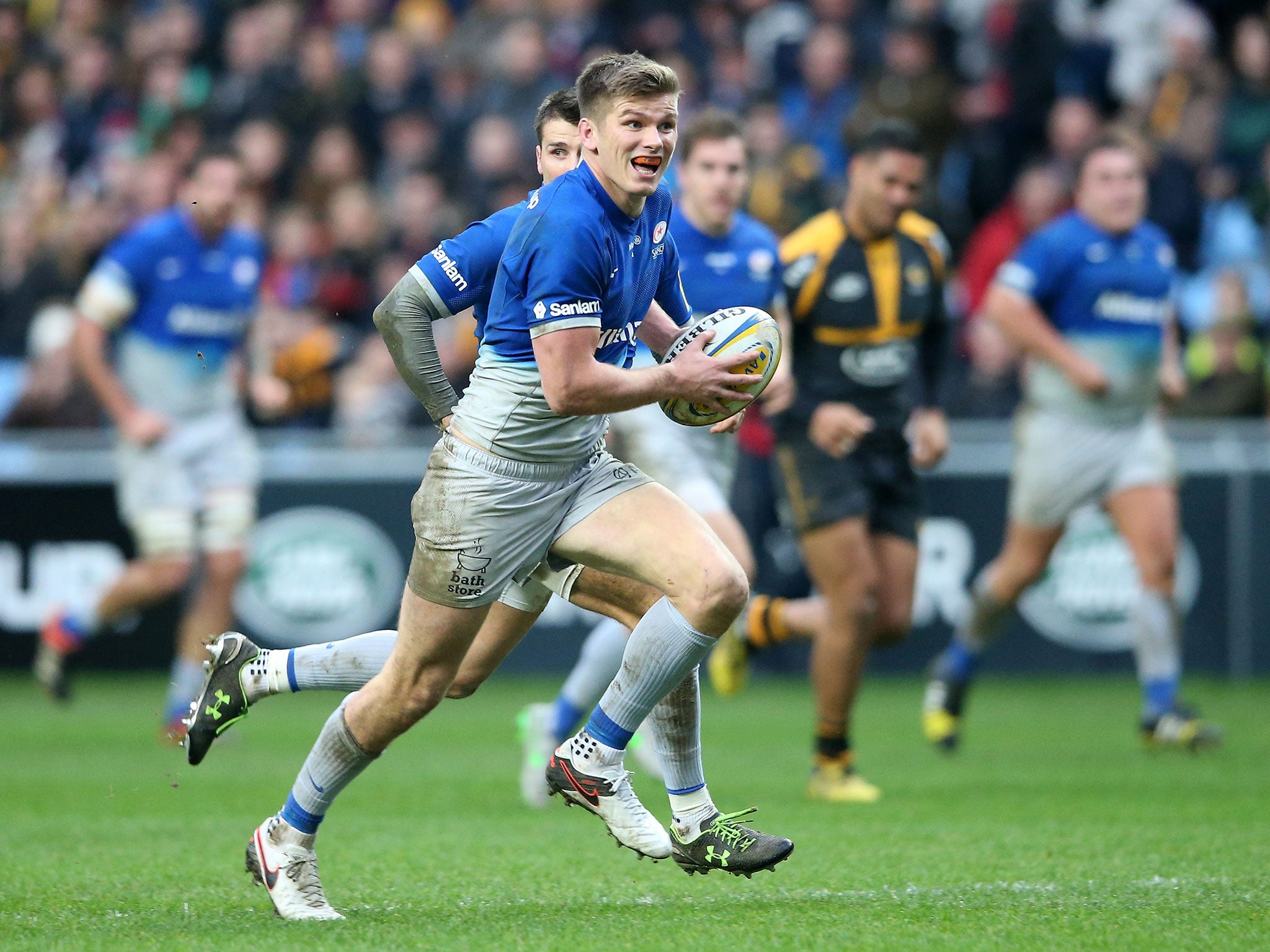 Saracens fly-half Owen Farrell scored a try and kicked 16 points against Wasps