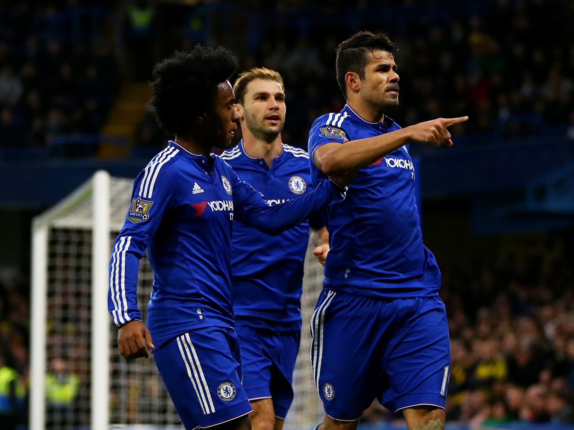 Chelsea striker Diego Costa celebrates his opening goal against Watford