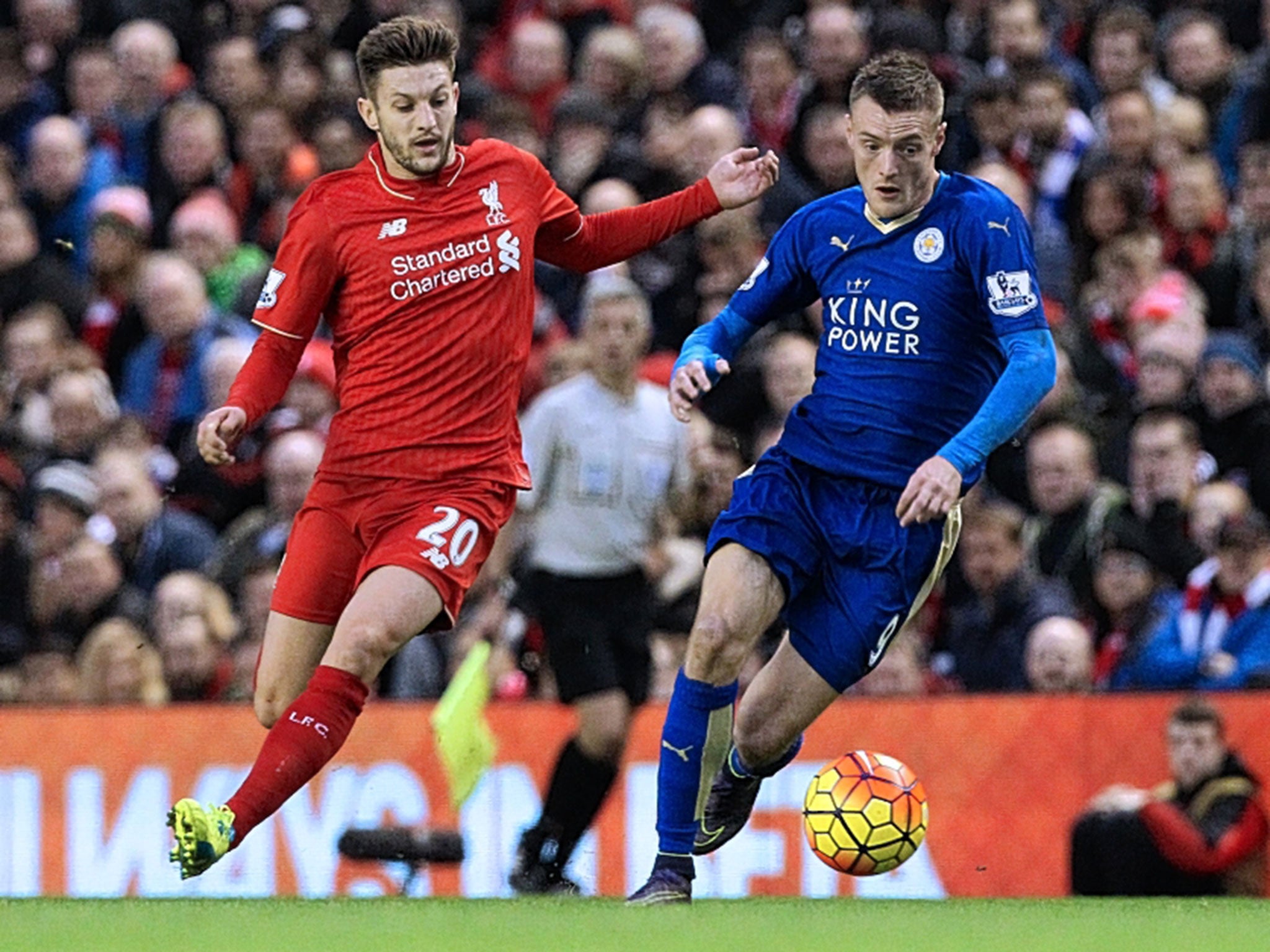 Leicester striker Jamie Vardy (right) was substituted against Liverpool
