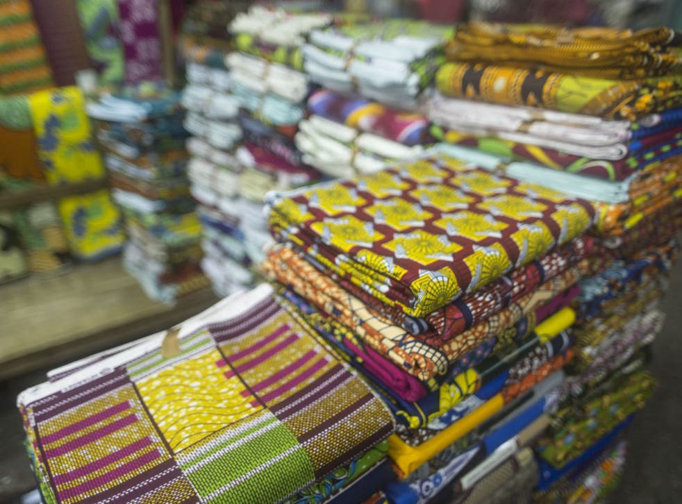 Fabrics on sale at the Makola market in central Accra