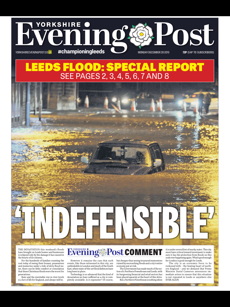 Monday's Yorkshire Evening Post front page