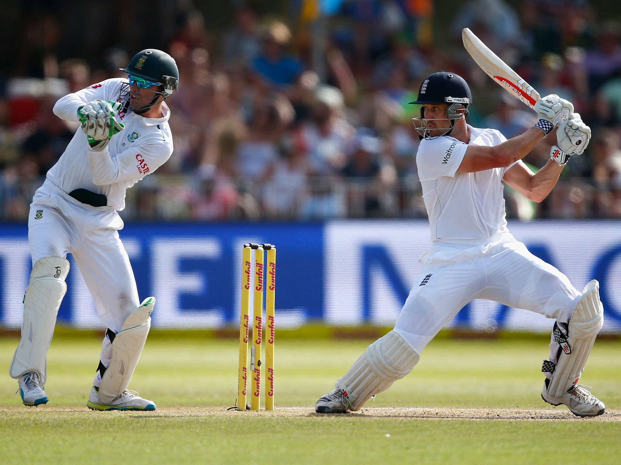 Nick Compton of England hits out as AB de Villiers of South Africa