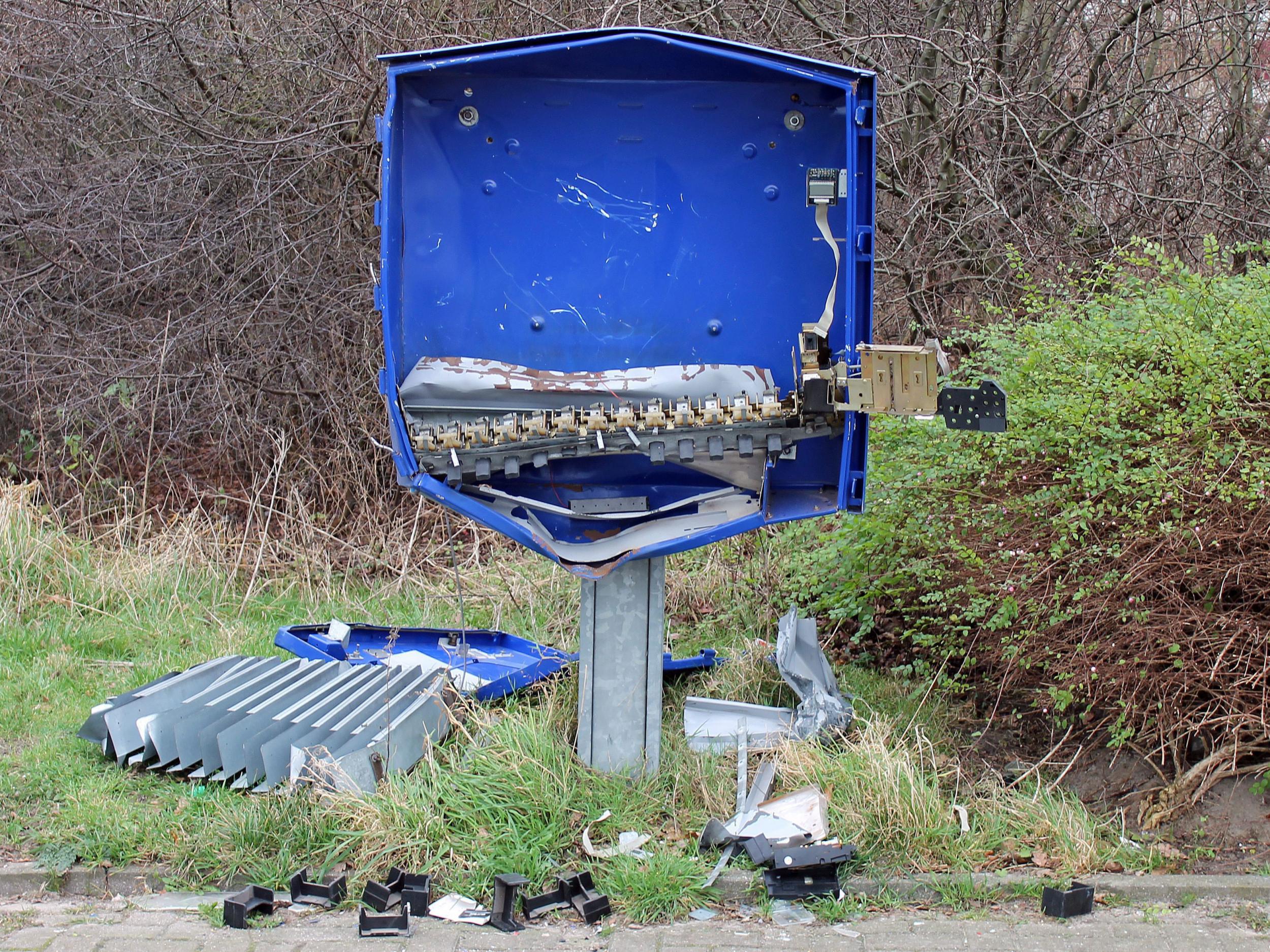 The remains of a condom dispenser after an explosion in Schoeppingen, Germany