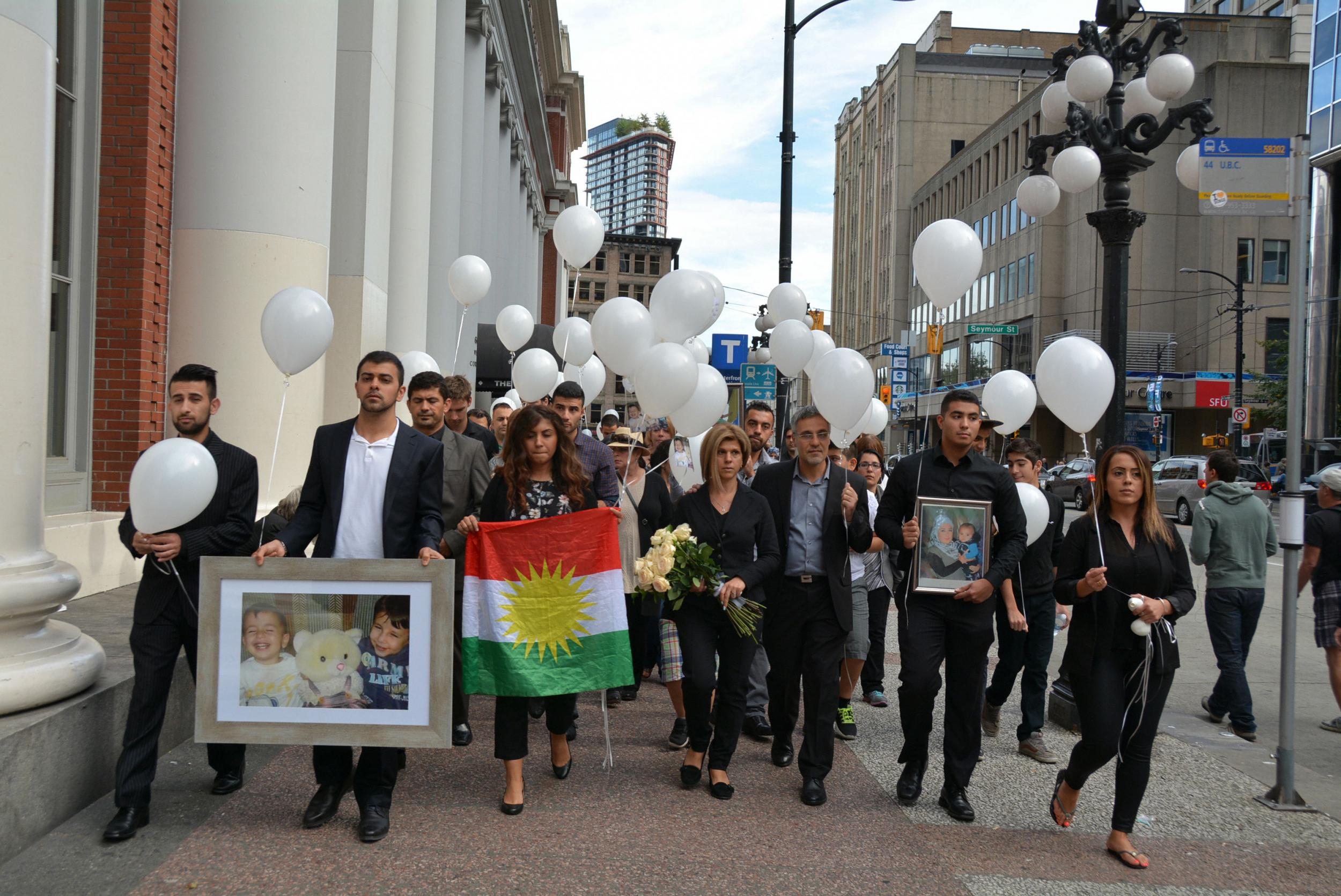 Tima Kurdi, a Canadian who is sponsoring the family, released balloons in memory of those who died
