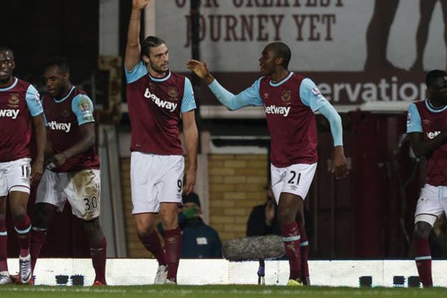 Andy Carroll celebrates his header against Southampton