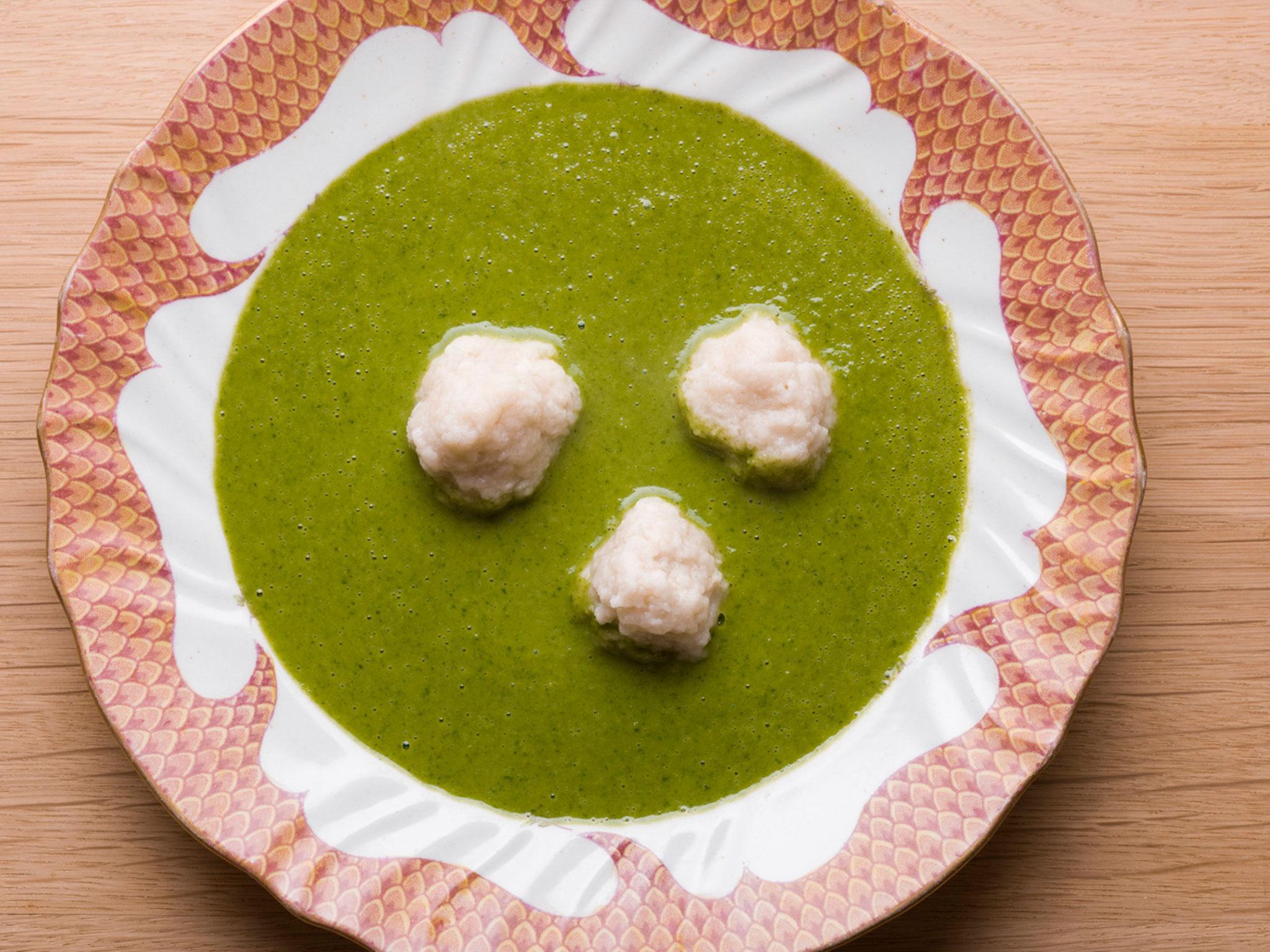 Herb soup with parmesan dumplings, a great way to use up green herbs that are past their best