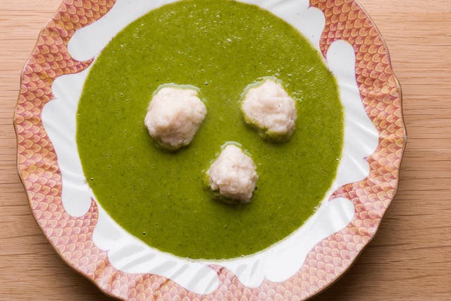 Herb soup with parmesan dumplings, a great way to use up green herbs that are past their best
