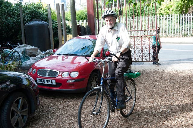 Jeremy Corbyn riding his bike around London