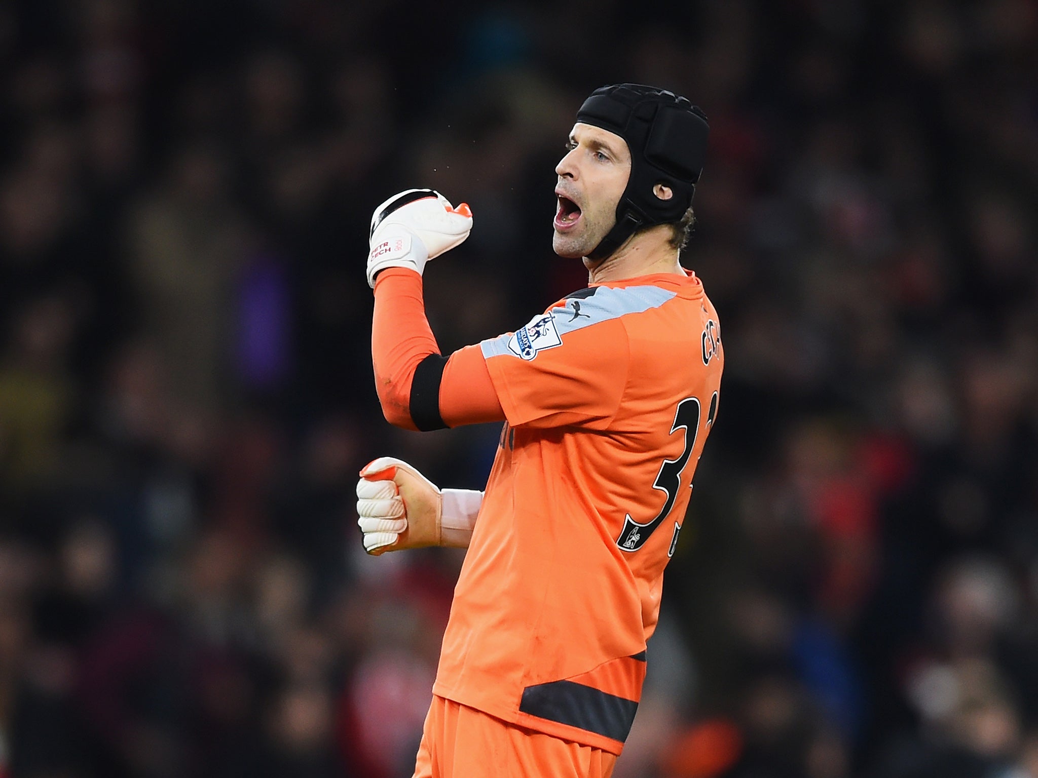 Arsenal goalkeeper Petr Cech celebrates the club's win over Bournemouth