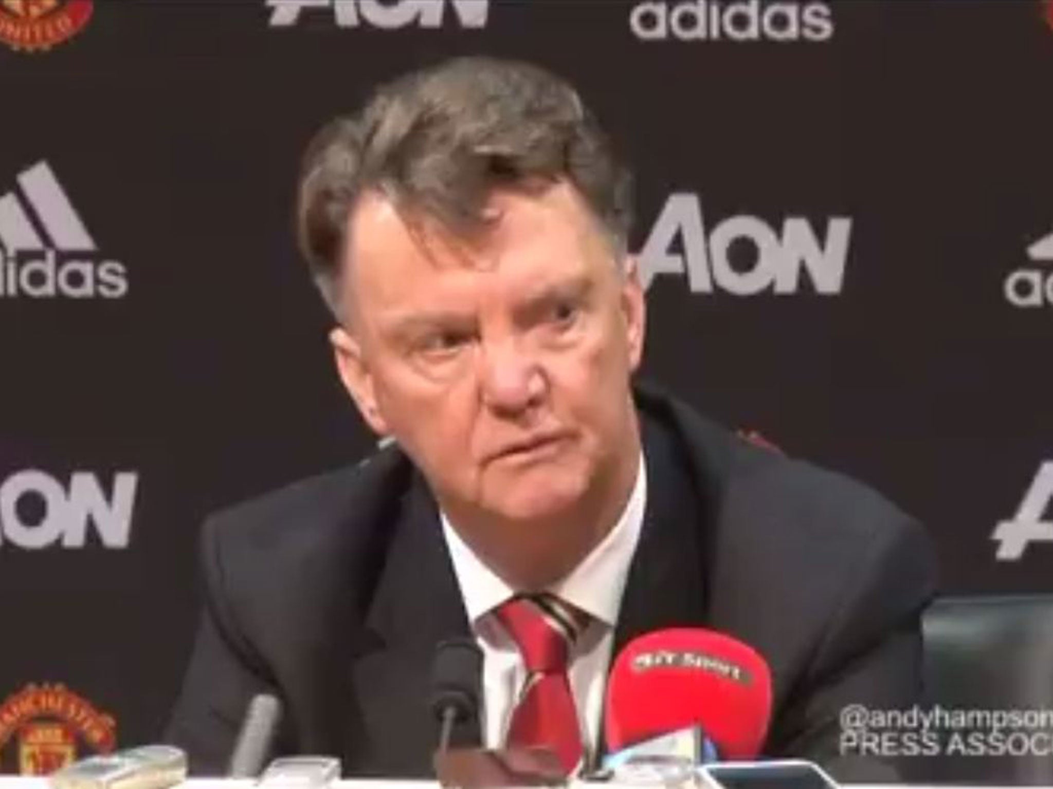 Manchester United manager Louis van Gaal during his post-match press conference on Monday