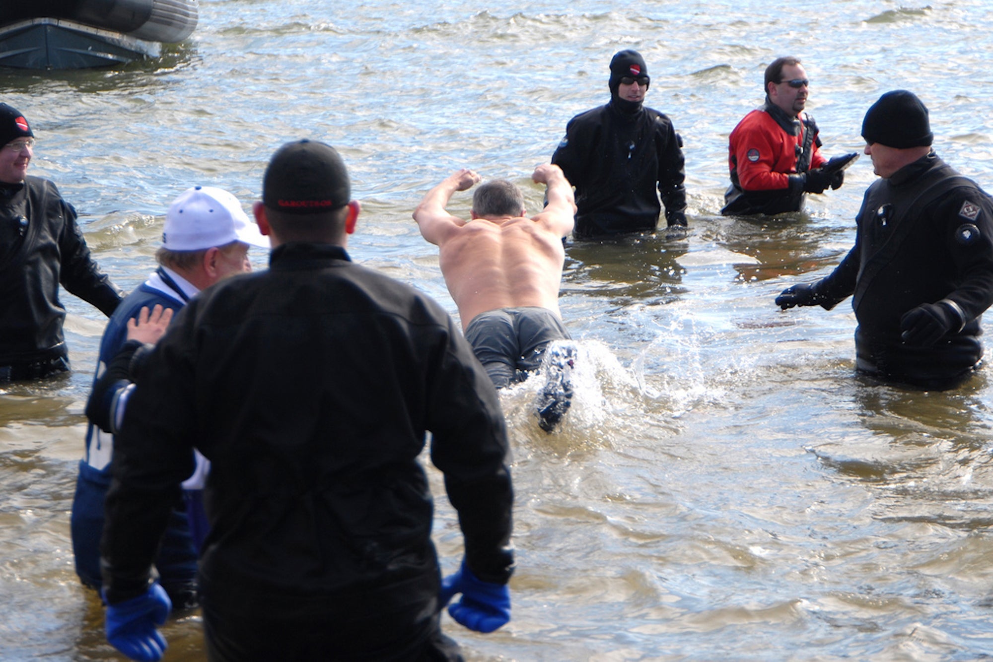 Mr O'Malley diving at a charity event.