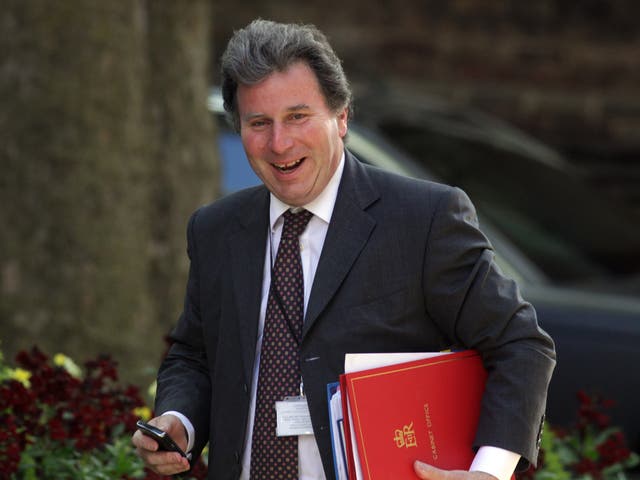 Oliver Letwin arrives for the first cabinet meeting of the new coalition government at Downing Street on May 13, 2010