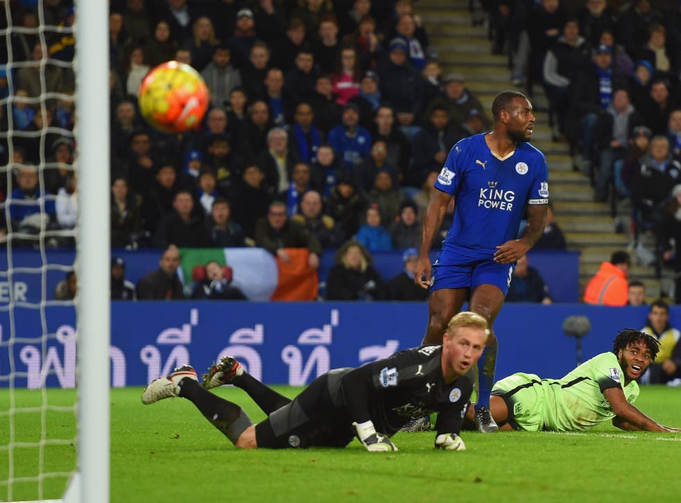 Raheem Sterling misses the target against Leicester City
