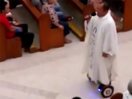 Video footage of the priest riding the hoverboard has been viewed more than 430,000 times