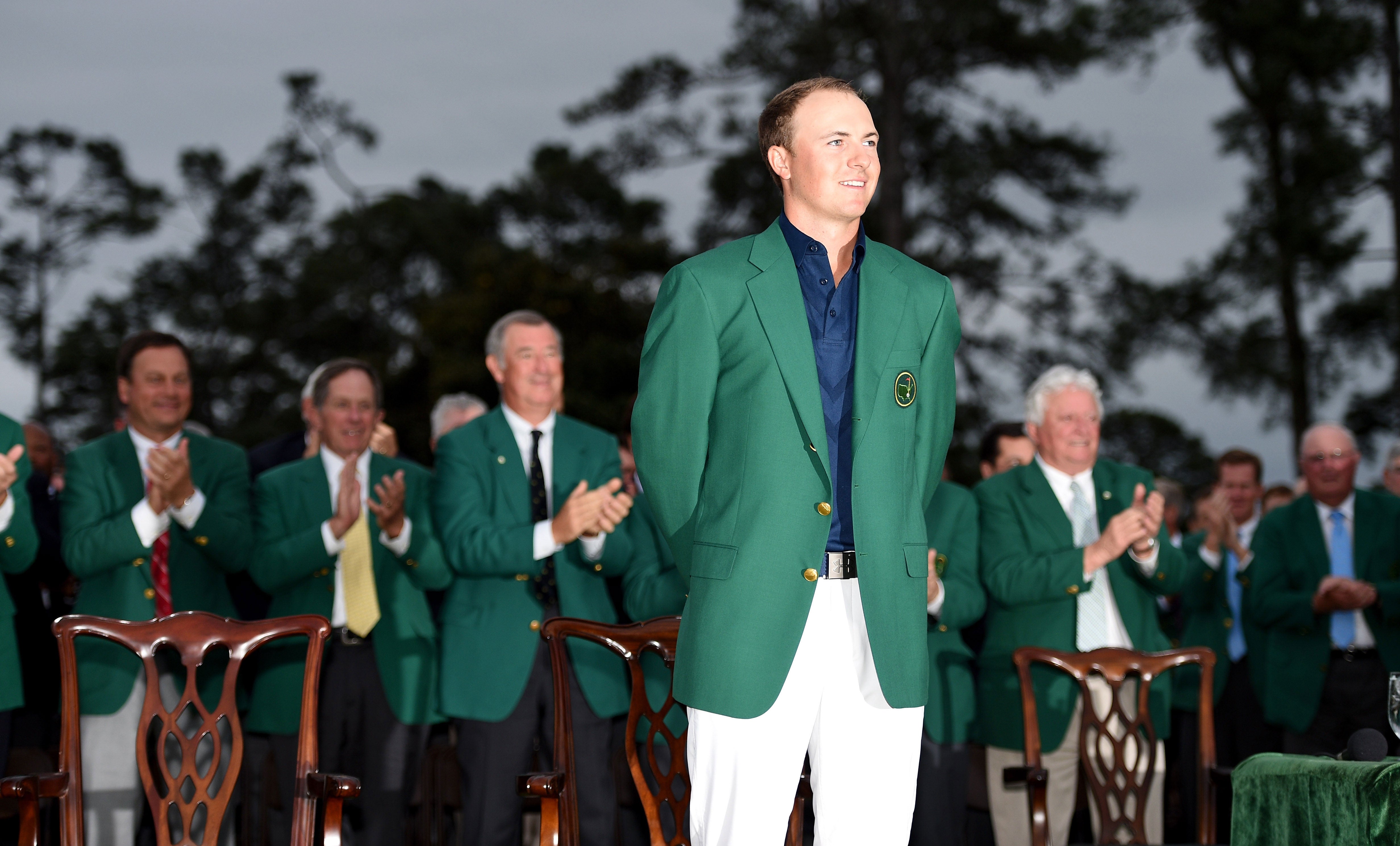 Last year's winner Jordan Spieth sporting his green jacket (Getty)